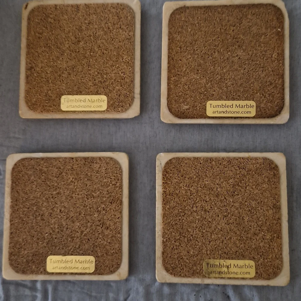 4 Pc Set Rusack Wine Tumbled Marble Stone Coaster Set